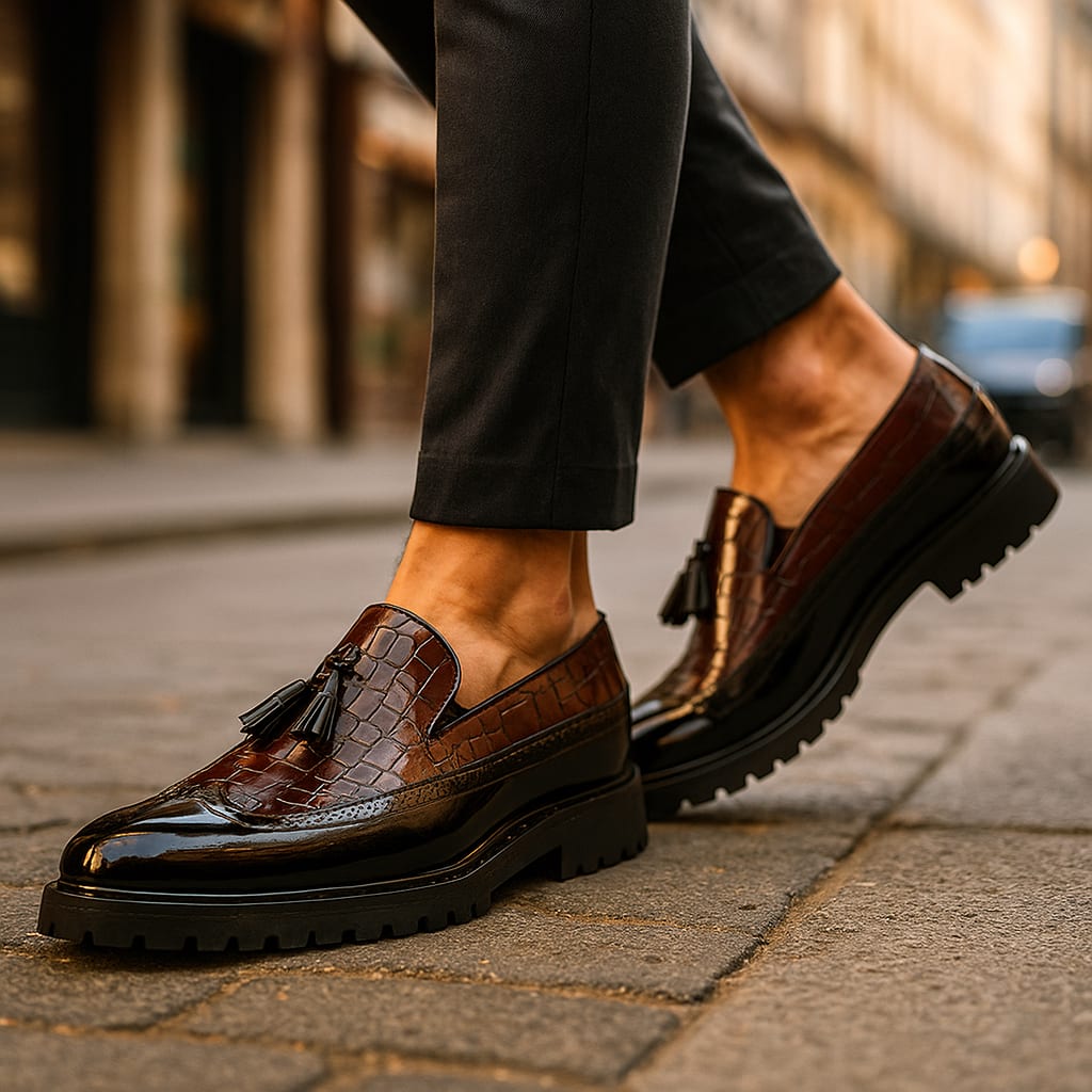 Dalton Croc Embossed Tassel Loafers_5