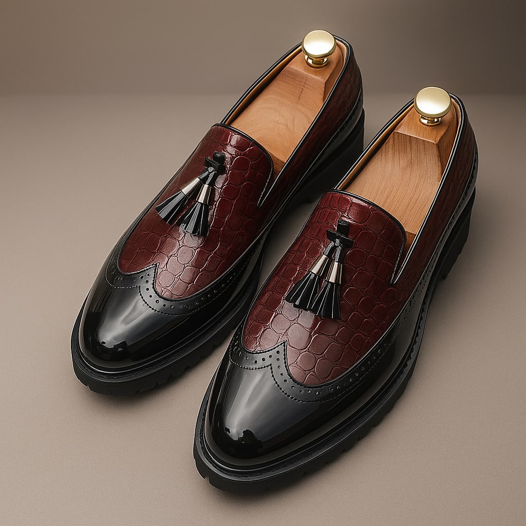 Dalton Croc Embossed Tassel Loafers_8