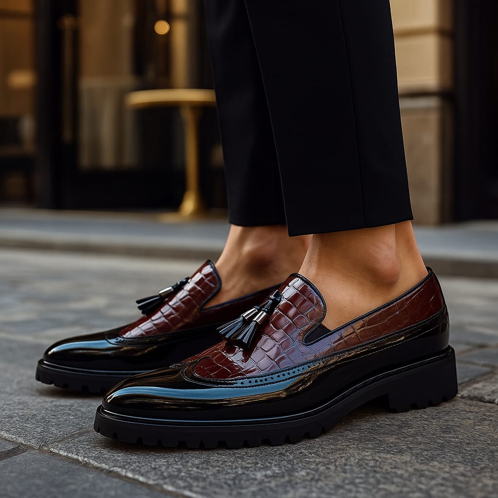 Dalton Croc Embossed Tassel Loafers_9