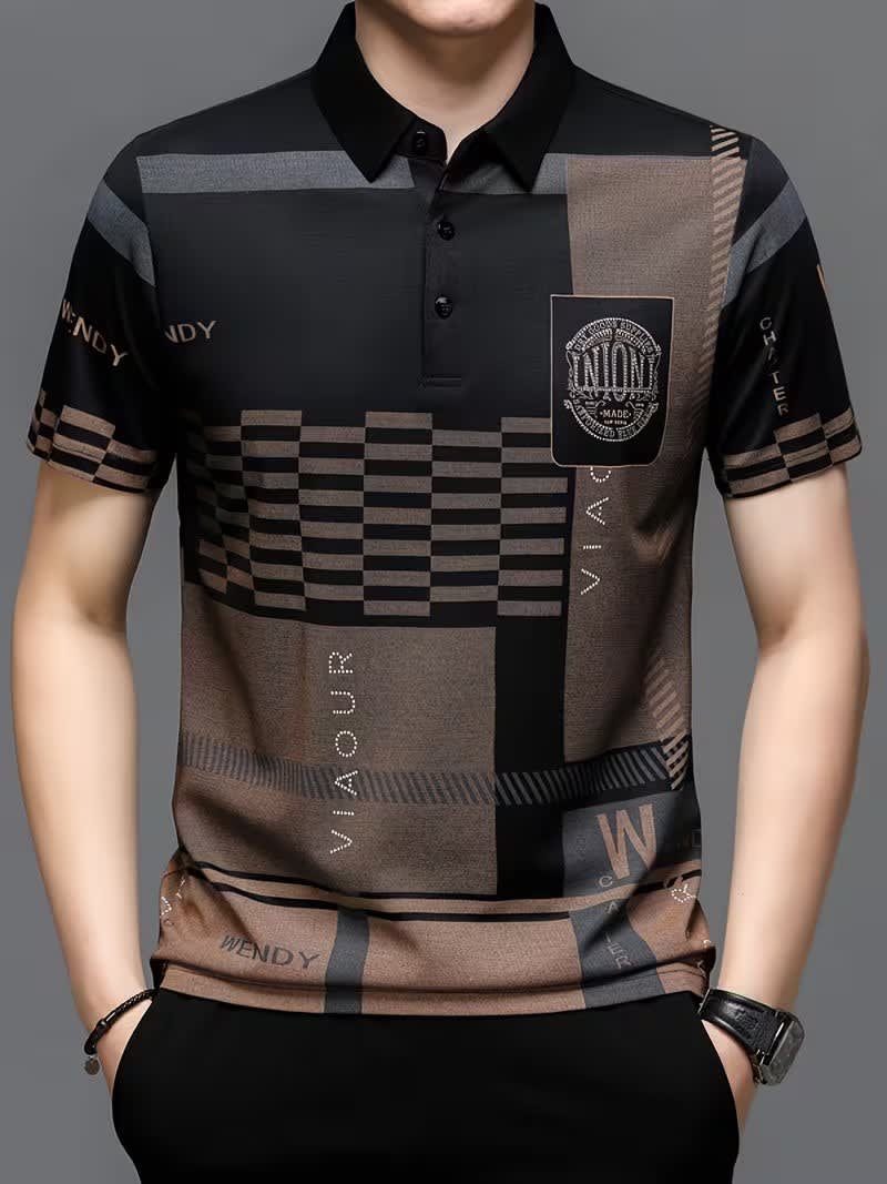 Prentice Checkerboard Print Short Sleeve Polo