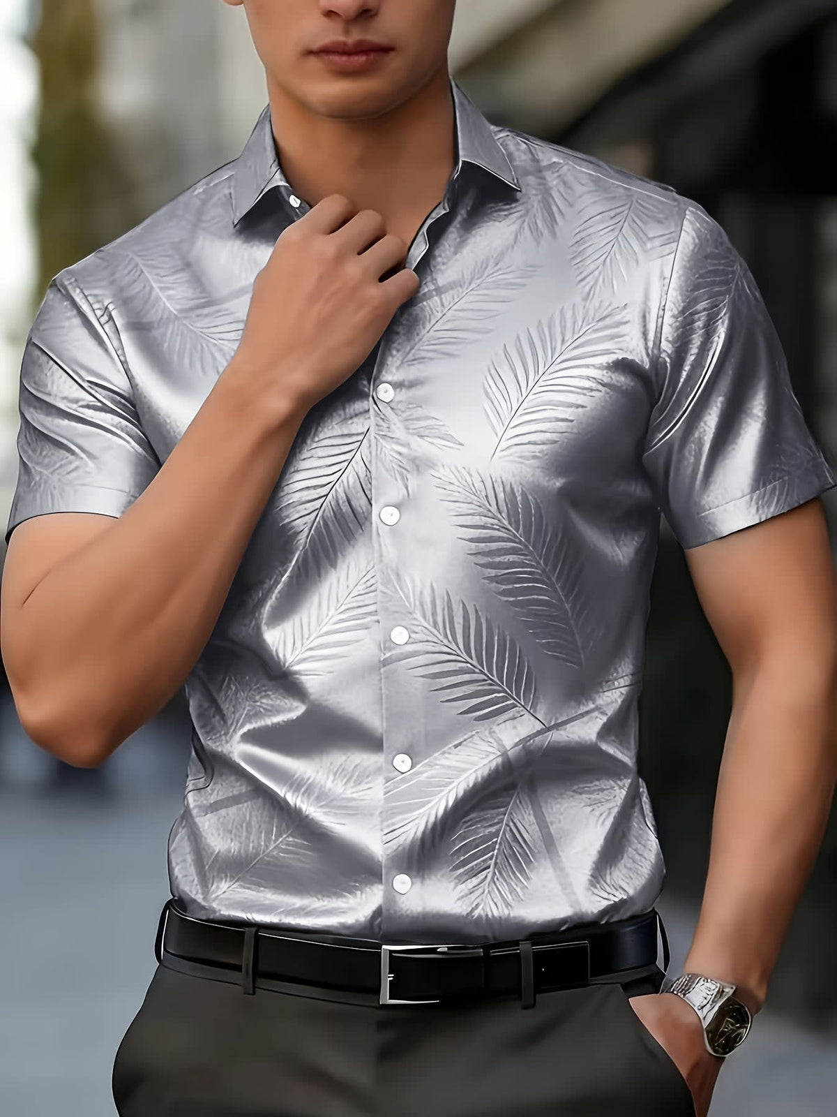 Mallory Feather Print Short Sleeve Shirt