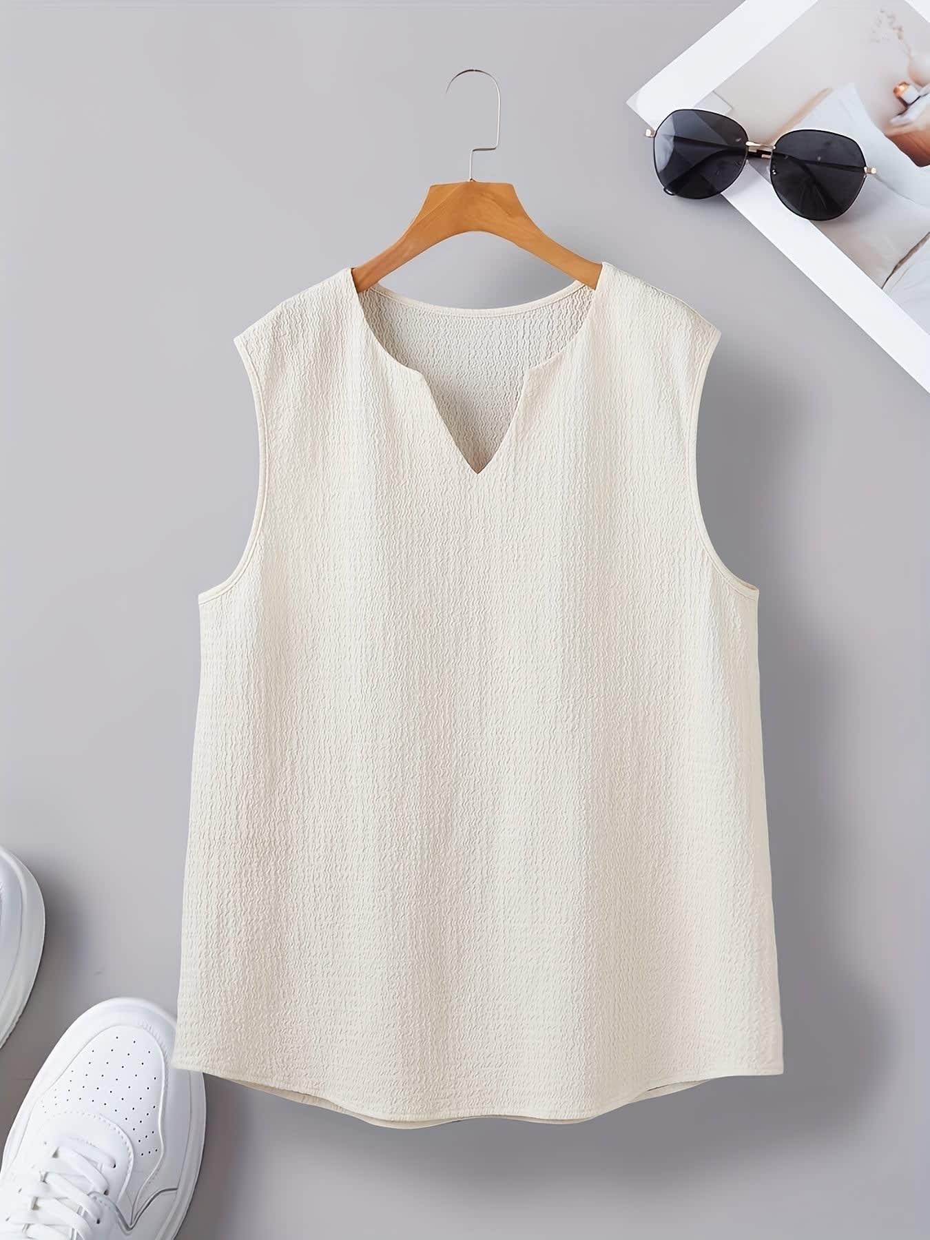 Gilroy Crinkle Texture Notch Neck Tank Top_6