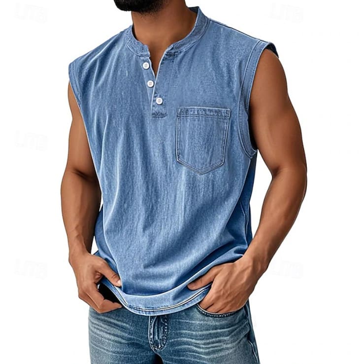 Michael Sleeveless Henley Tank Top