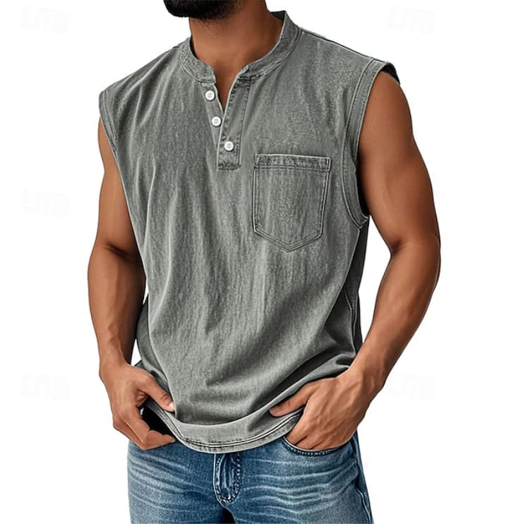 Michael Sleeveless Henley Tank Top