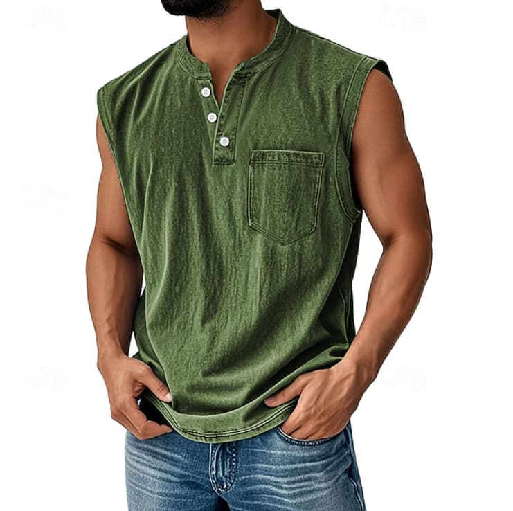 Michael Sleeveless Henley Tank Top