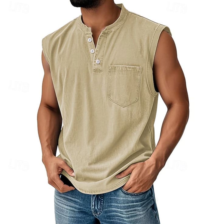 Michael Sleeveless Henley Tank Top