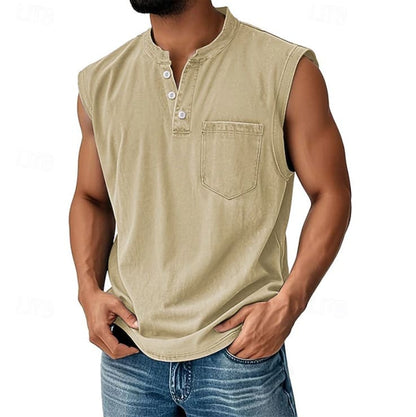 Michael Sleeveless Henley Tank Top_6