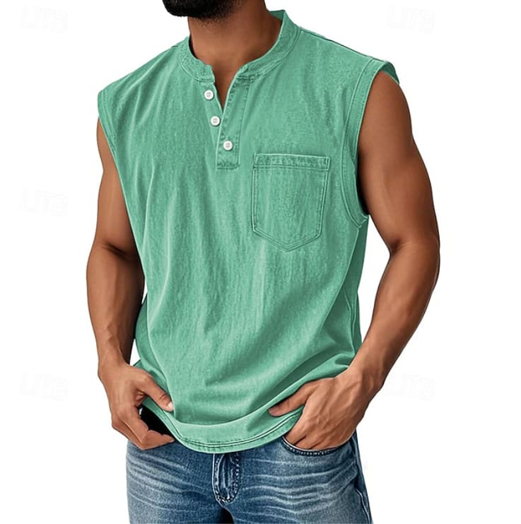Michael Sleeveless Henley Tank Top