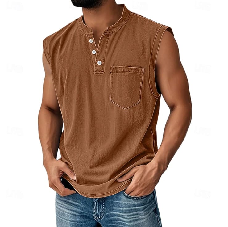 Michael Sleeveless Henley Tank Top