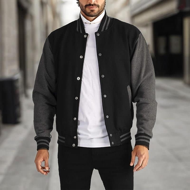 Elton Contrast Sleeve Varsity Jacket