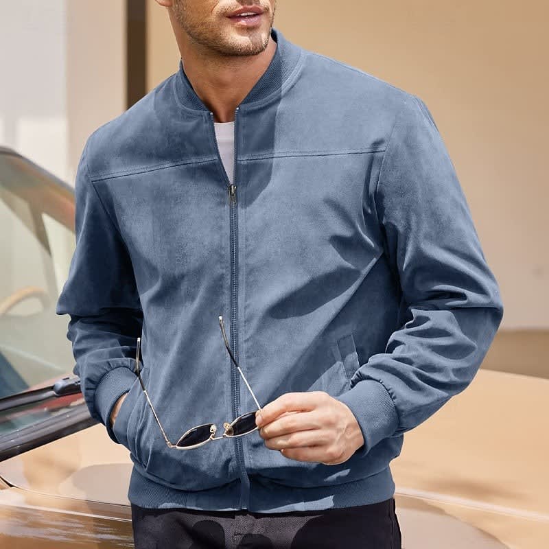 Eldon Ribbed Collar Zip Bomber Jacket