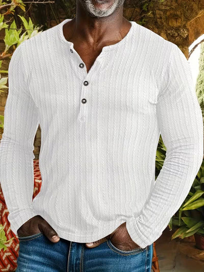 John Cable Texture Long Sleeve Henley_1