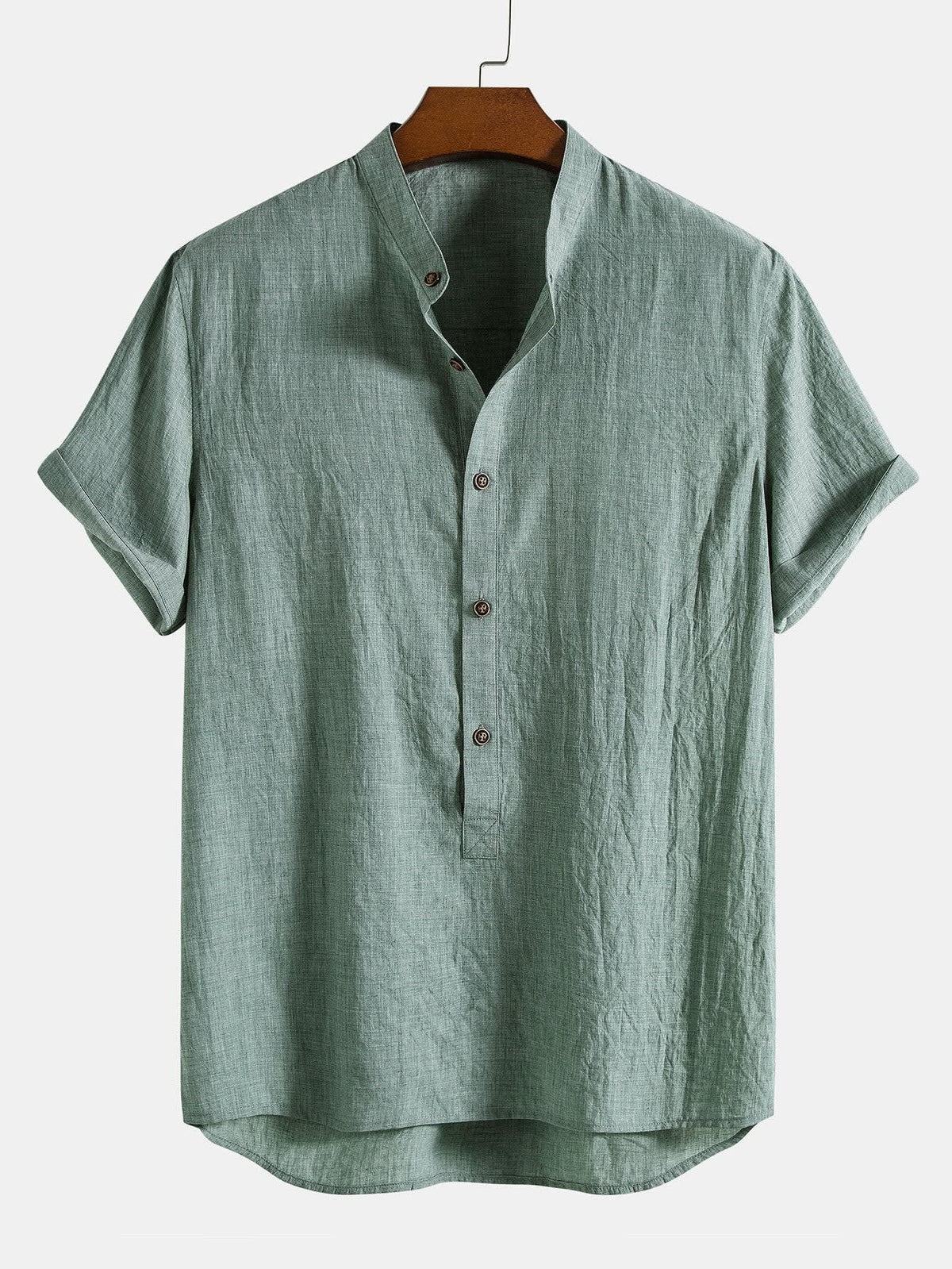 Galen Grandad Collar Linen Blend Two Piece Set_4