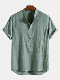 Galen Grandad Collar Linen Blend Two Piece Set