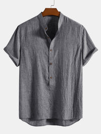 Galen Grandad Collar Linen Blend Two Piece Set