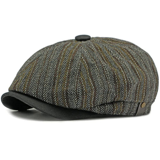 Quinlan Striped Herringbone Tweed Flat Cap_1