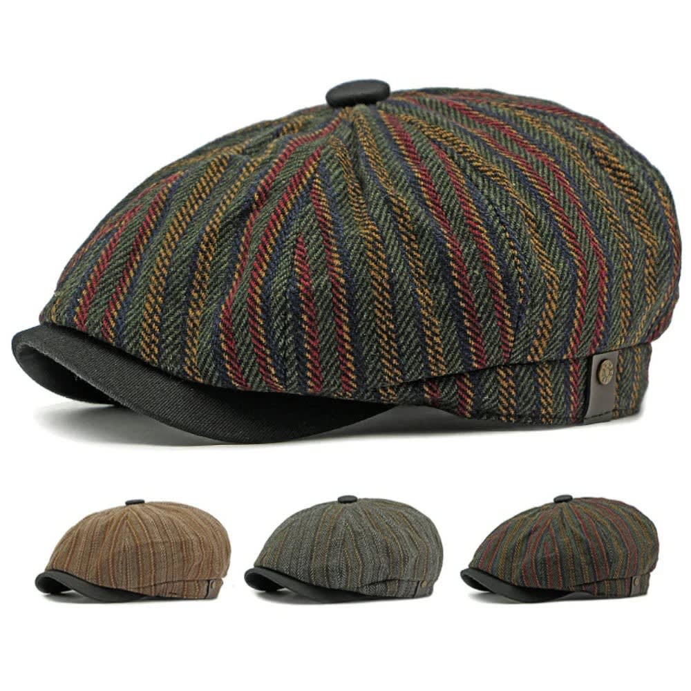Quinlan Striped Herringbone Tweed Flat Cap