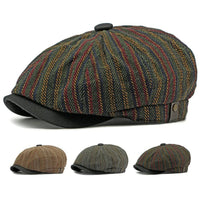 Quinlan Striped Herringbone Tweed Flat Cap