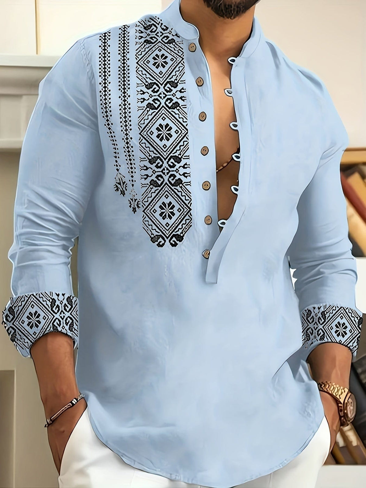 Glover Printed Placket Stand Collar Shirt