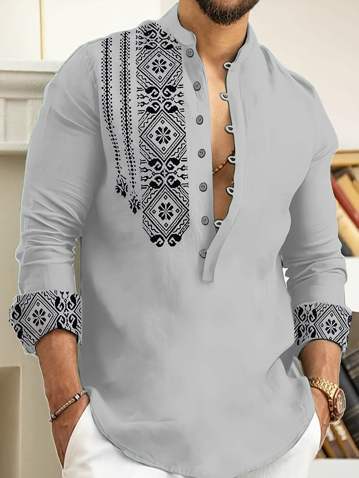 Glover Printed Placket Stand Collar Shirt