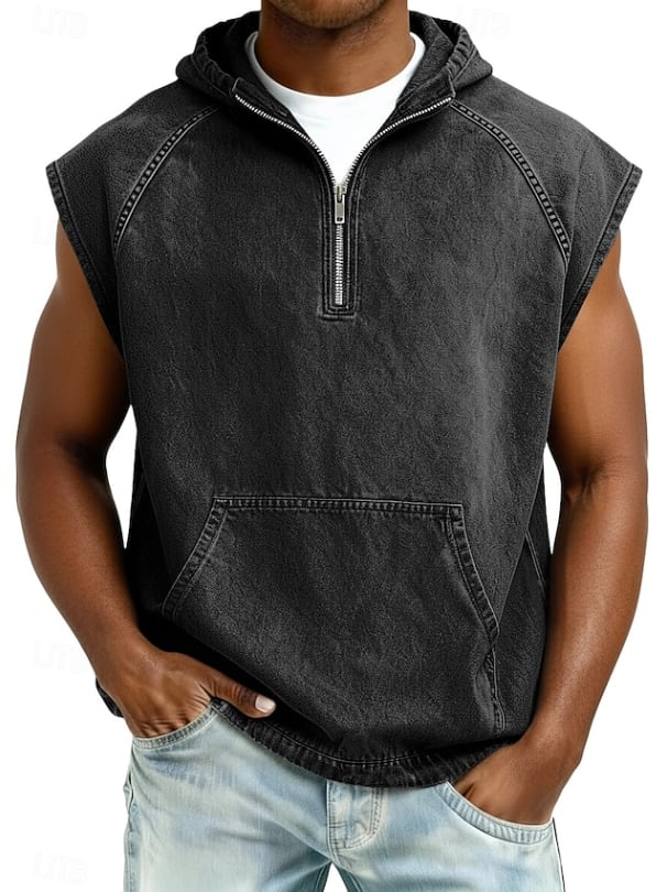 Orion Washed Hooded Sleeveless Zip Shirt_4