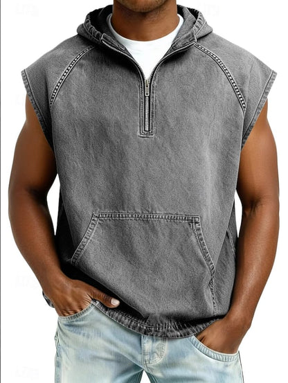 Orion Washed Hooded Sleeveless Zip Shirt_5