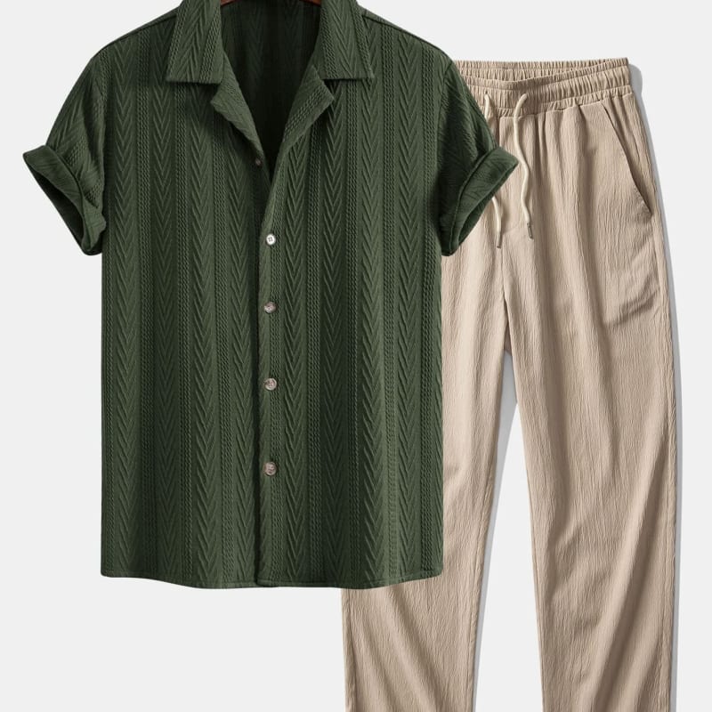 Griffin Textured Camp Collar Shirt and Trouser Set_1