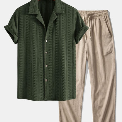 Griffin Textured Camp Collar Shirt and Trouser Set_1