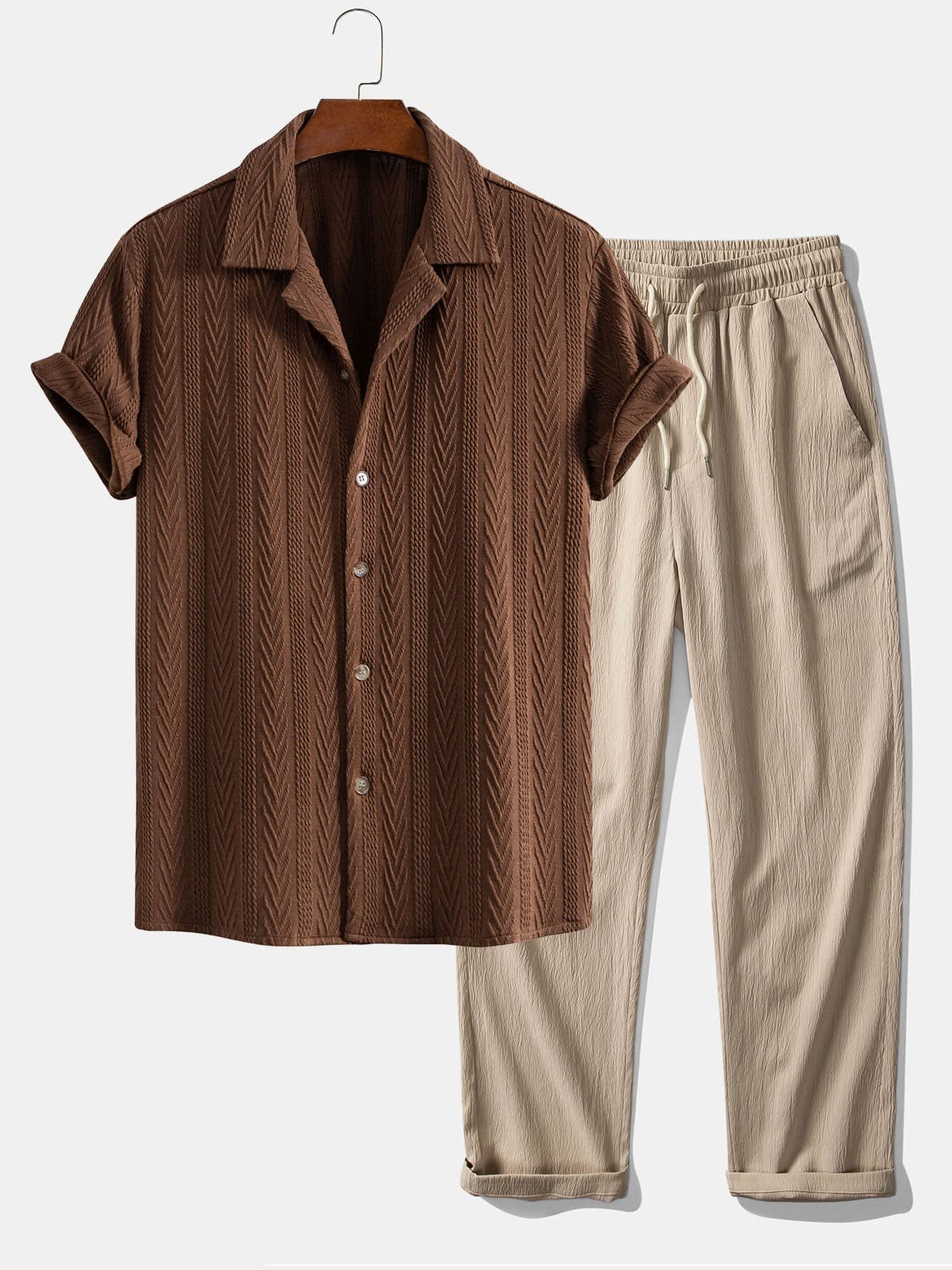 Griffin Textured Camp Collar Shirt and Trouser Set_2