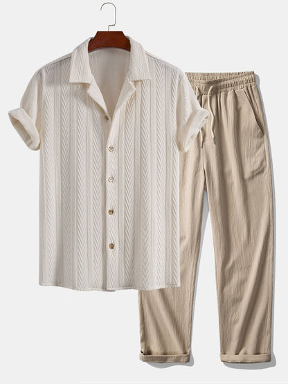 Griffin Textured Camp Collar Shirt and Trouser Set_3