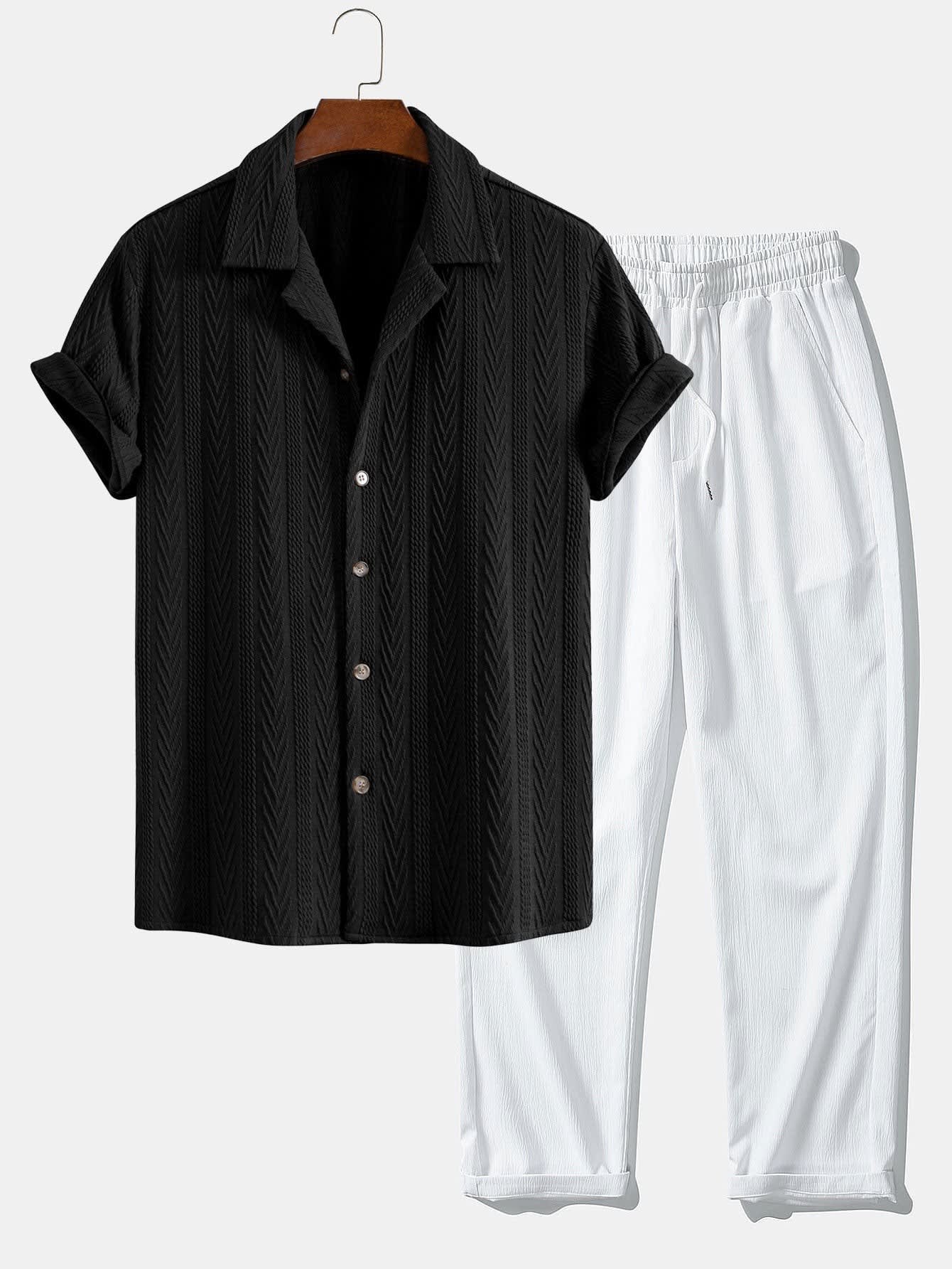 Griffin Textured Camp Collar Shirt and Trouser Set_4