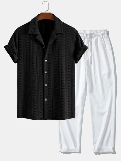 Griffin Textured Camp Collar Shirt and Trouser Set_4
