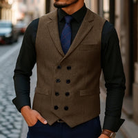 Denton Herringbone Tweed Double Breasted Waistcoat