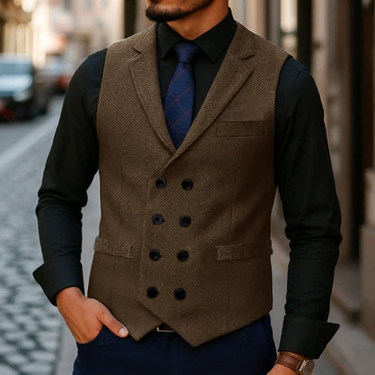 Denton Herringbone Tweed Double Breasted Waistcoat_1