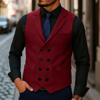 Denton Herringbone Tweed Double Breasted Waistcoat