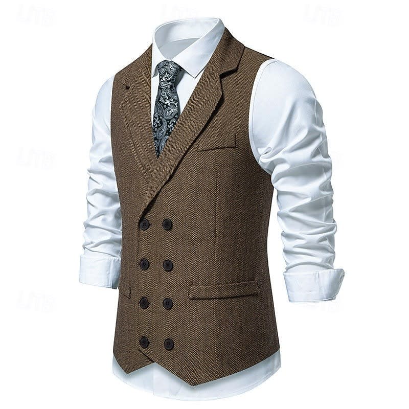 Denton Herringbone Tweed Double Breasted Waistcoat