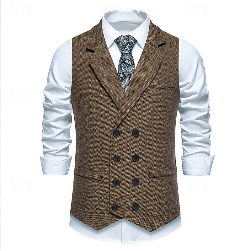 Denton Herringbone Tweed Double Breasted Waistcoat