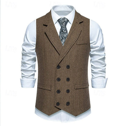 Denton Herringbone Tweed Double Breasted Waistcoat_4