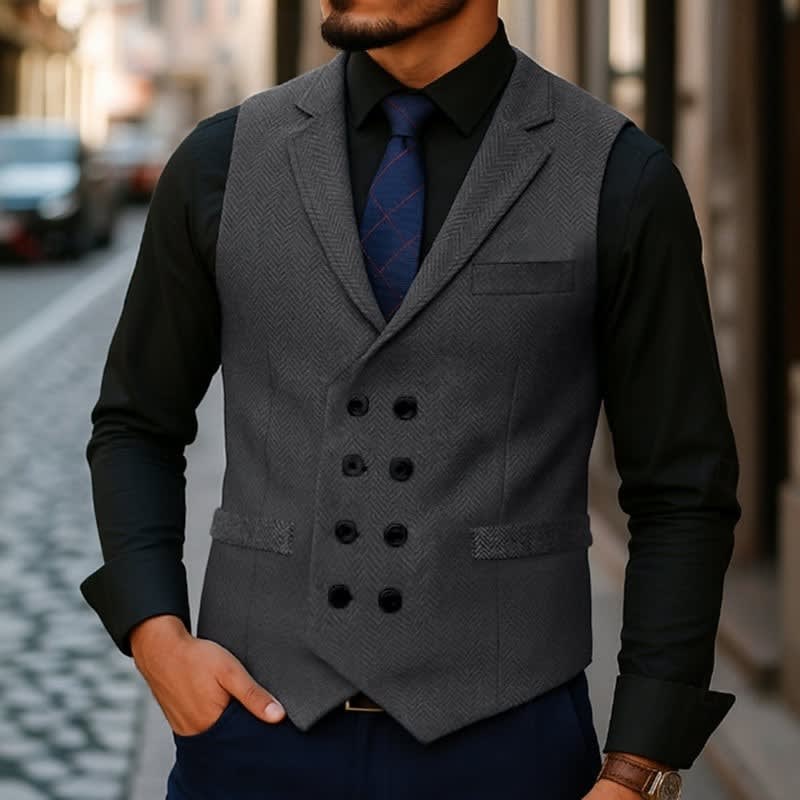 Denton Herringbone Tweed Double Breasted Waistcoat