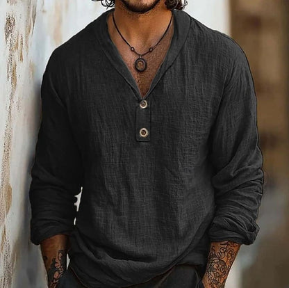 Ezra Crinkle Texture Long Sleeve Henley Shirt_1