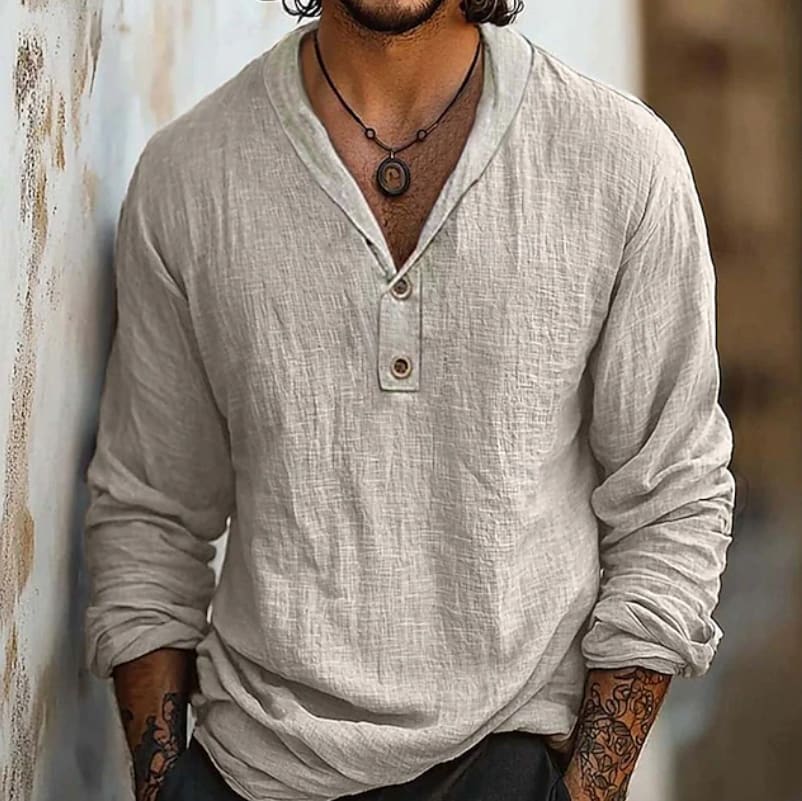 Ezra Crinkle Texture Long Sleeve Henley Shirt_2