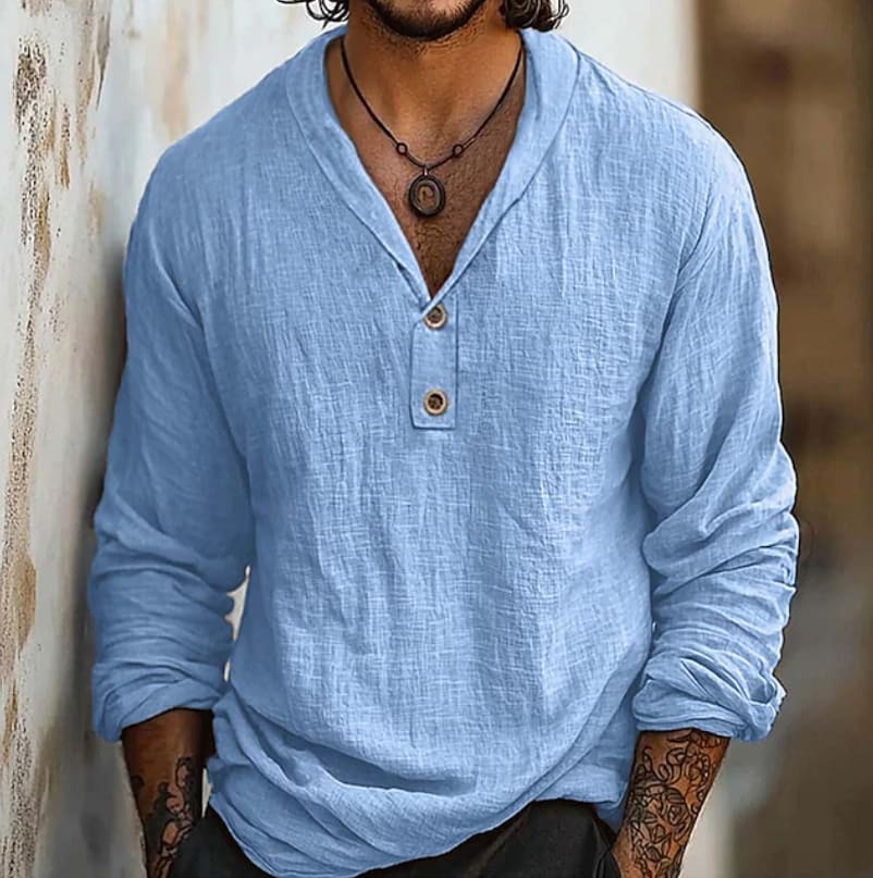 Ezra Crinkle Texture Long Sleeve Henley Shirt_3