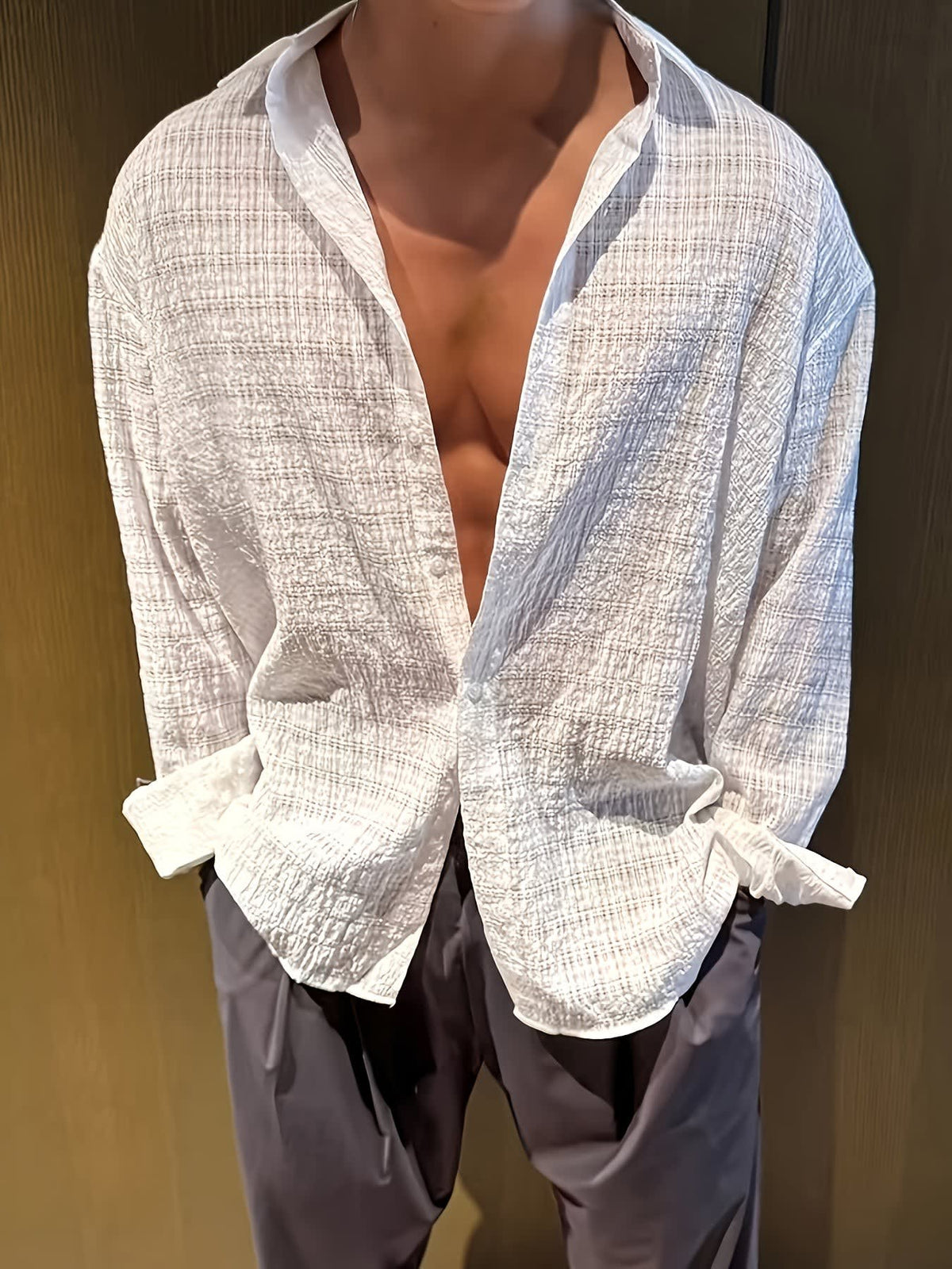 Albie Crinkled Weave Long Sleeve Shirt