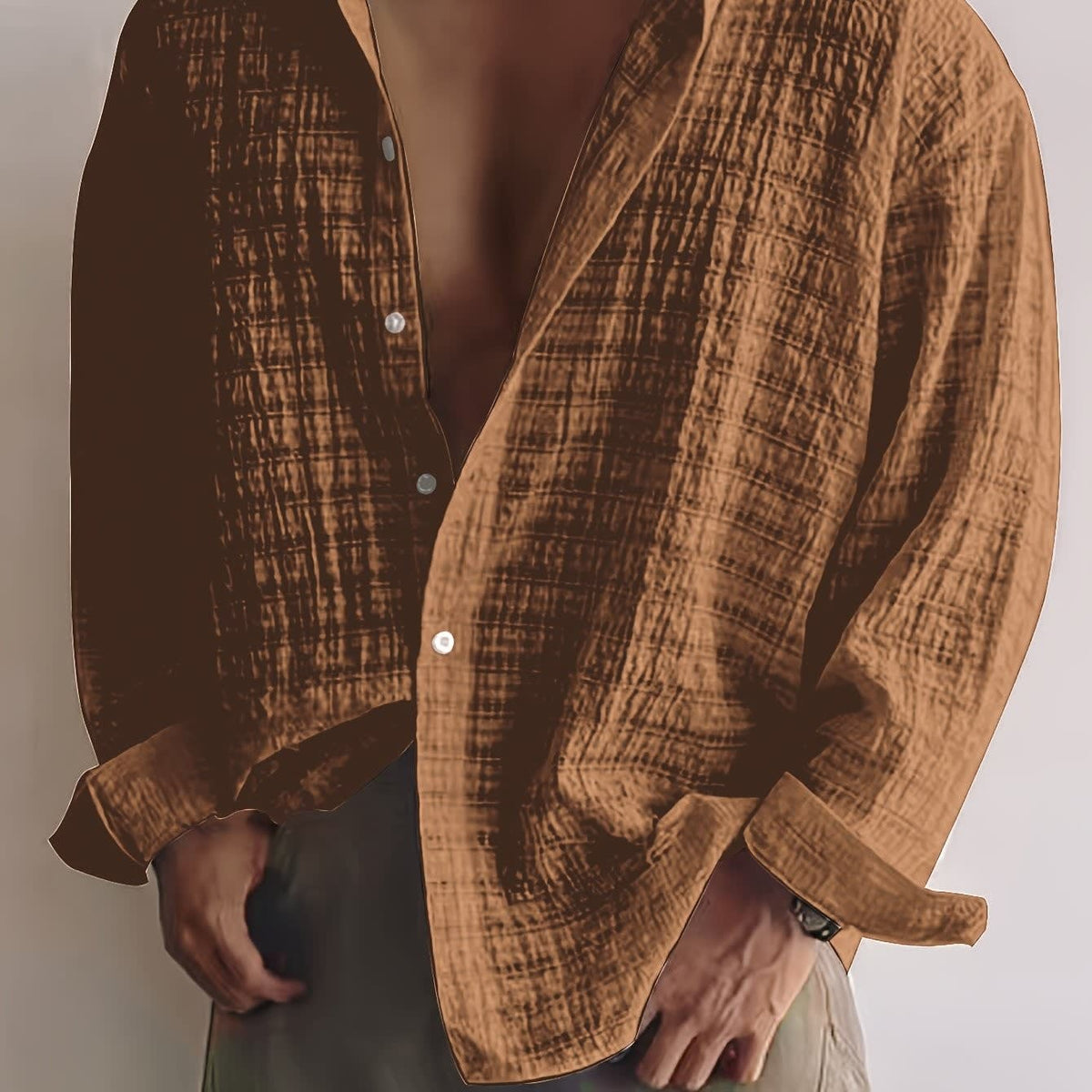 Albie Crinkled Weave Long Sleeve Shirt