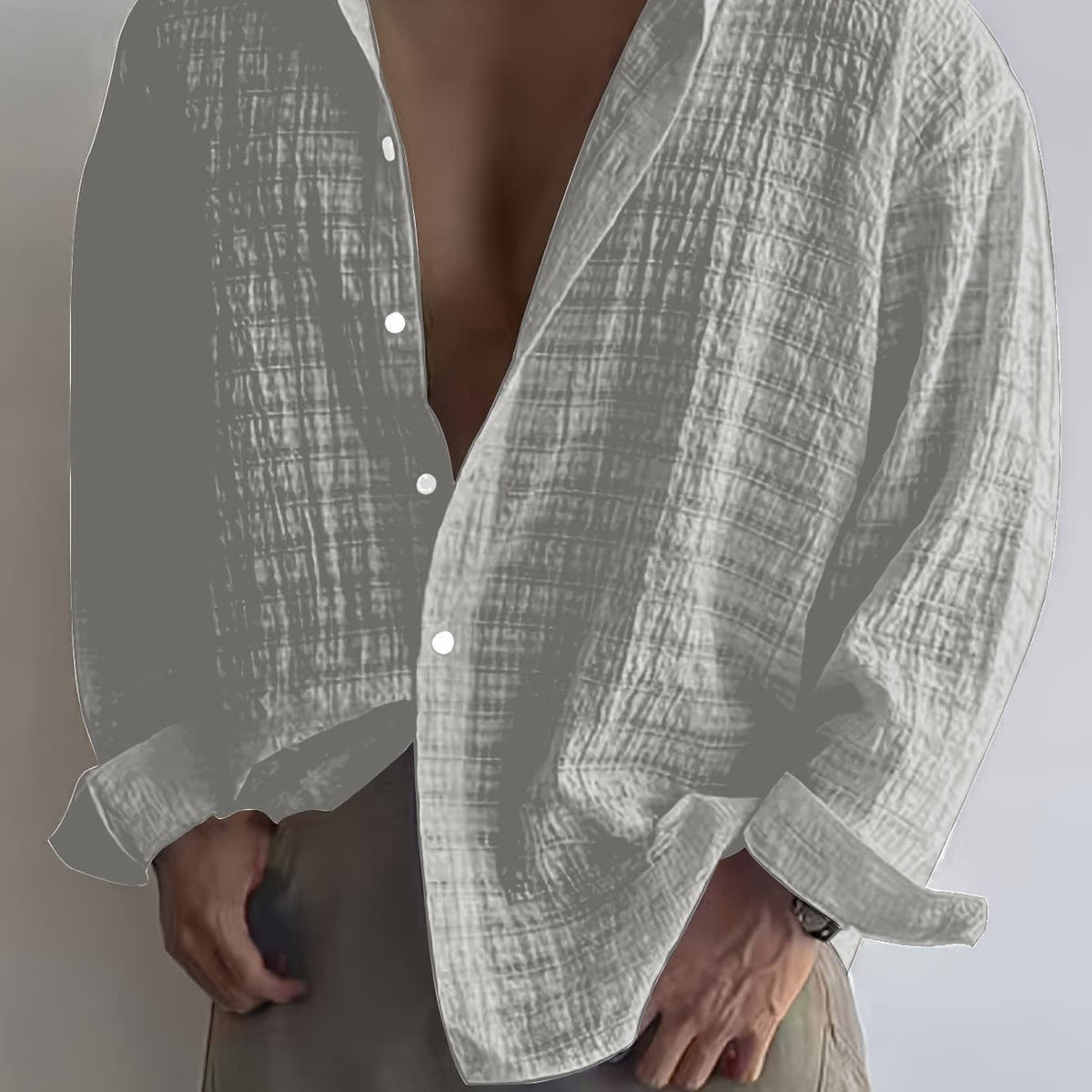 Albie Crinkled Weave Long Sleeve Shirt