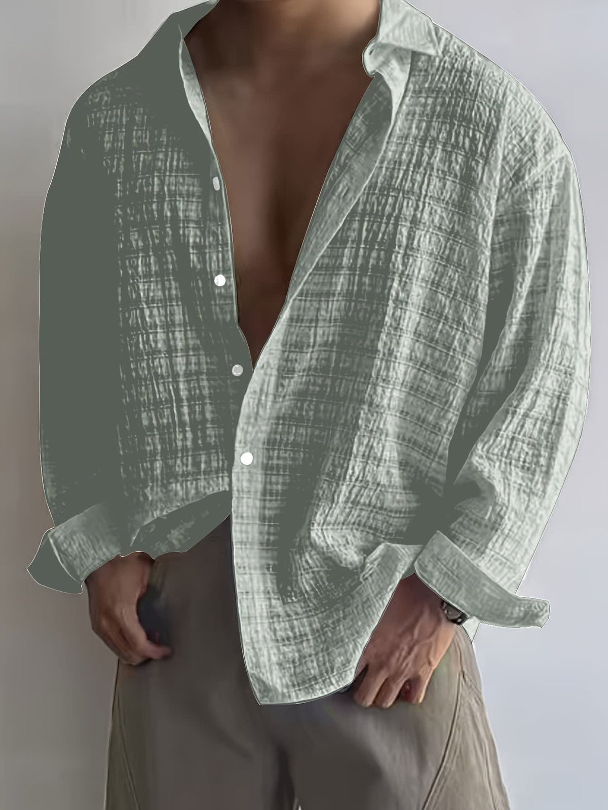 Albie Crinkled Weave Long Sleeve Shirt