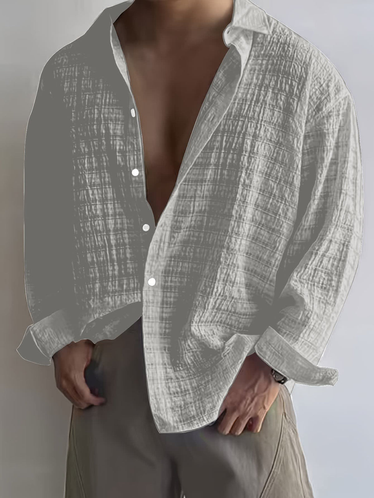 Albie Crinkled Weave Long Sleeve Shirt