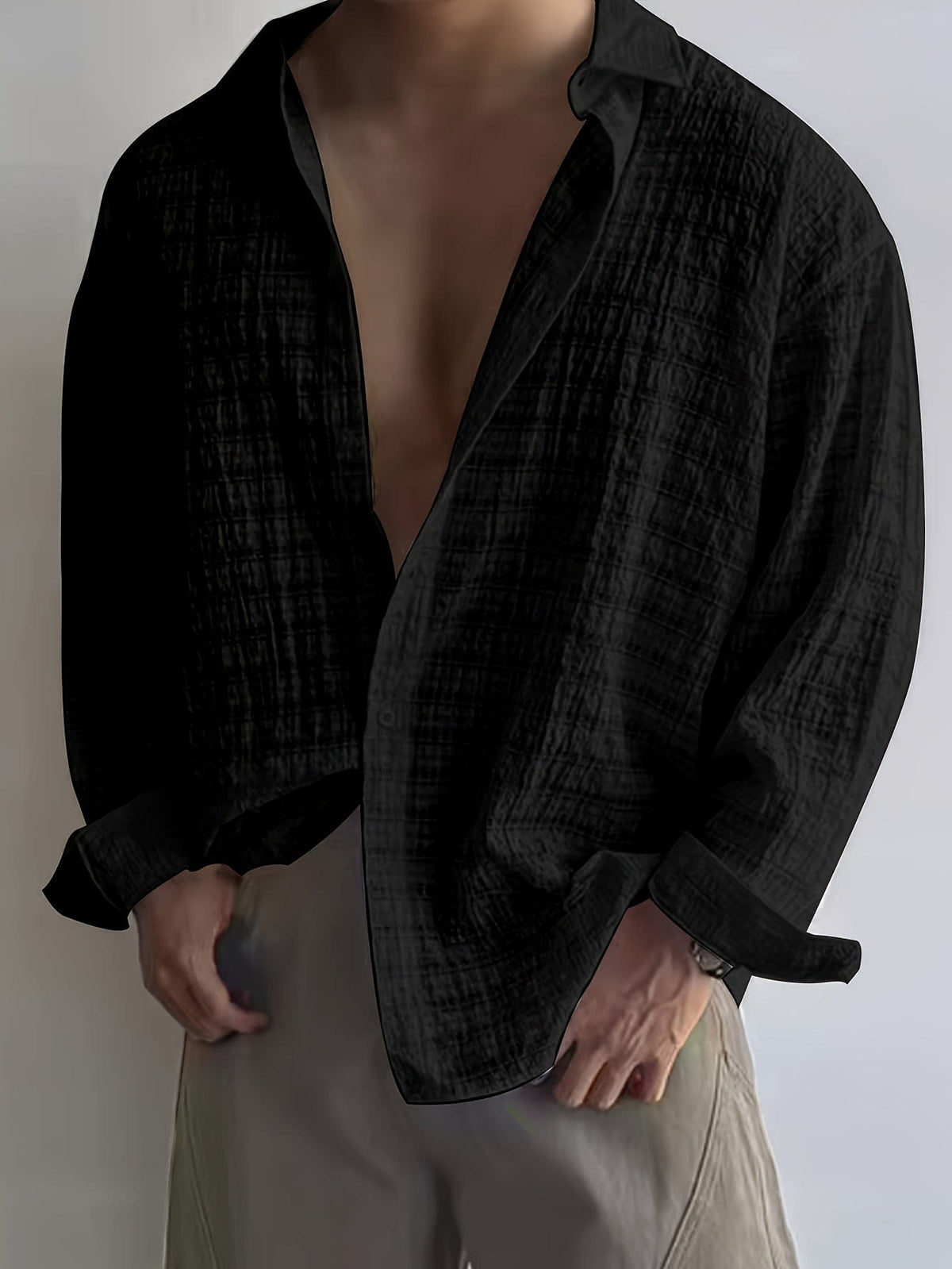 Albie Crinkled Weave Long Sleeve Shirt