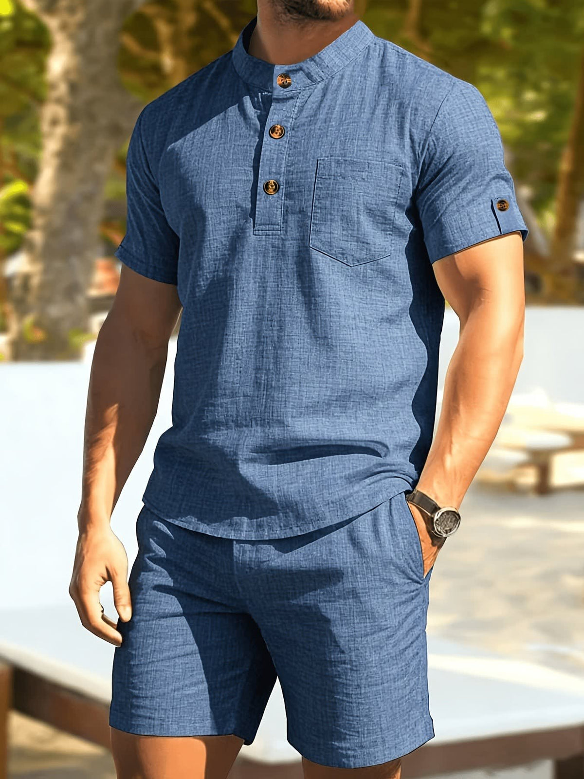 Morton Stand Collar Shirt and Shorts Set