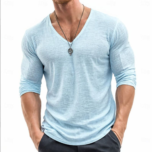 Tanner Slub Knit V Neck Long Sleeve Tee_1